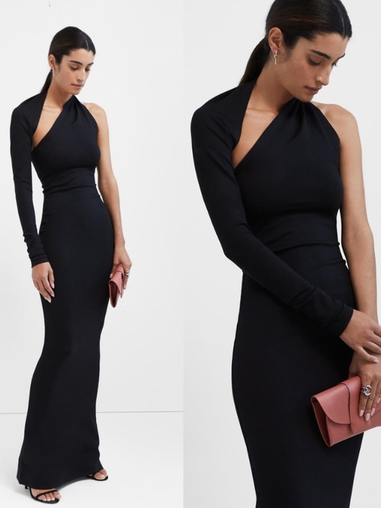 Marcella NYC Manhattan Dress Gown One Shoulder Maxi Ponte Fabric Size Small - Picture 5 of 17